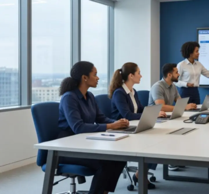 Membres de l'équipe GuidePlateformes collaborant dans un bureau